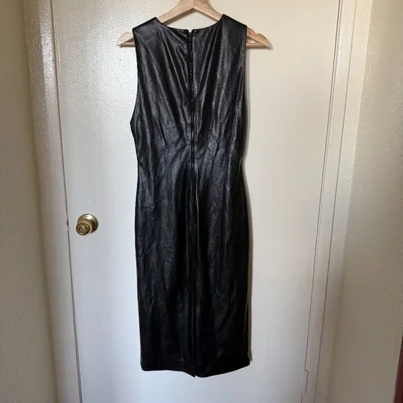 Alice + Olivia Delora Black Vegan Leather Sleeveless Midi Dress US 6 - Picture 7 of 9